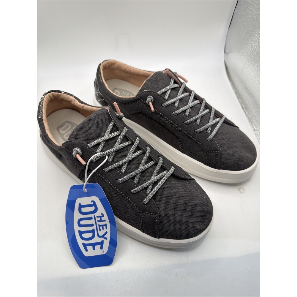 Hey Dude Karina Jet Black Women's Canvas Comfort Slip On Shoes Size 8 New